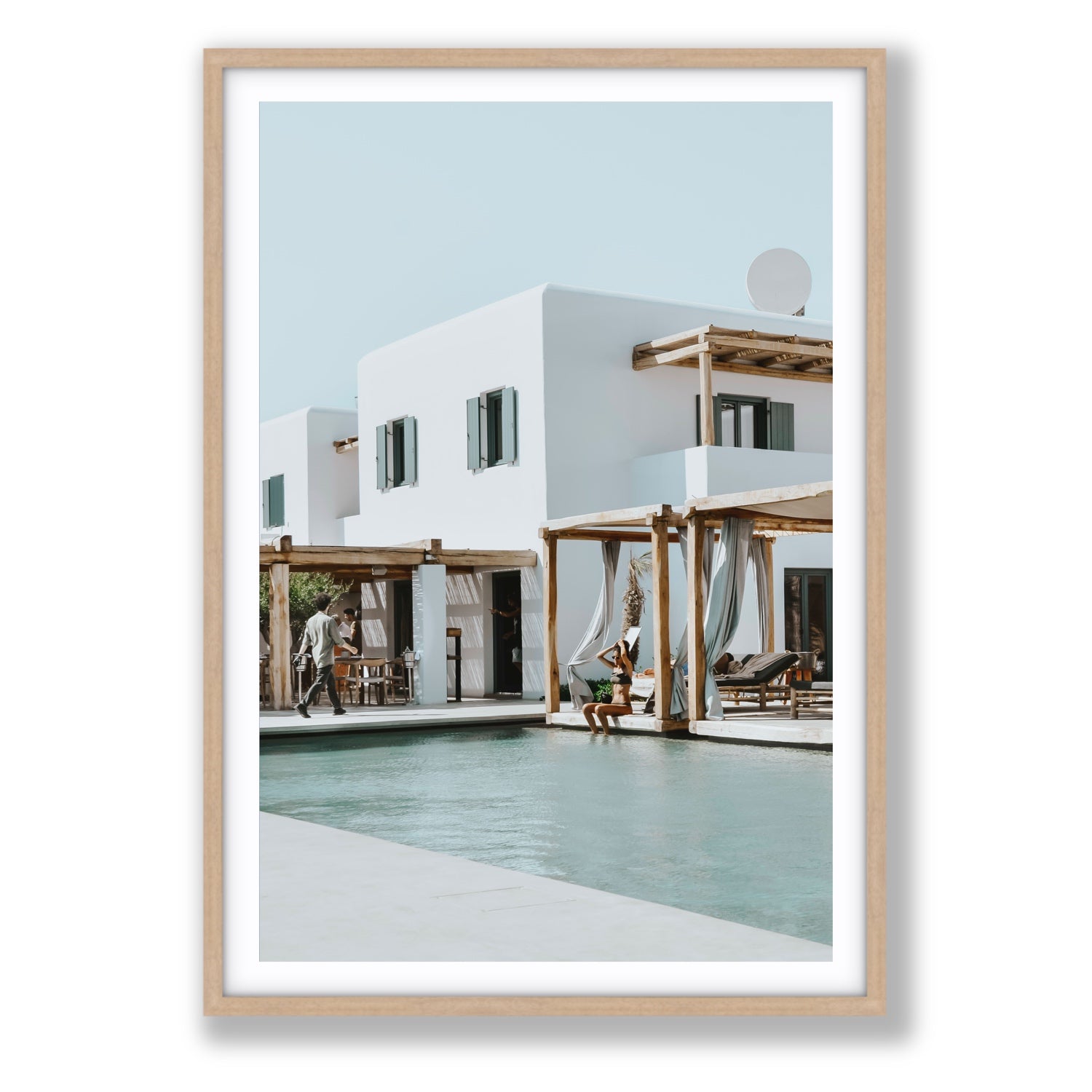 Aphrodite Mykonos Greek island wall art Statement fine art print in natural oak frame with matboard
