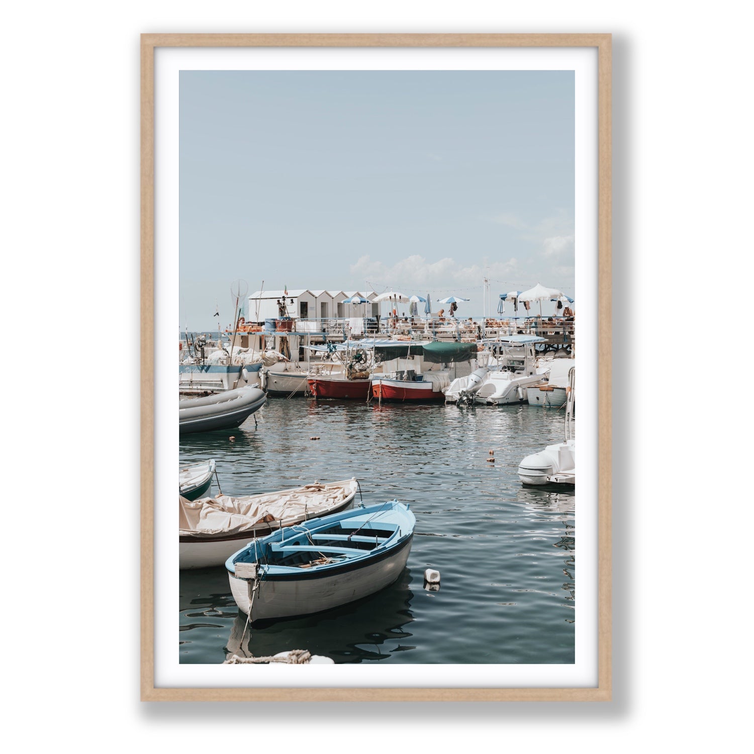 Harbour Hues Sorrento coastal Carousel wall art Statement fine art print in natural oak frame with matboard