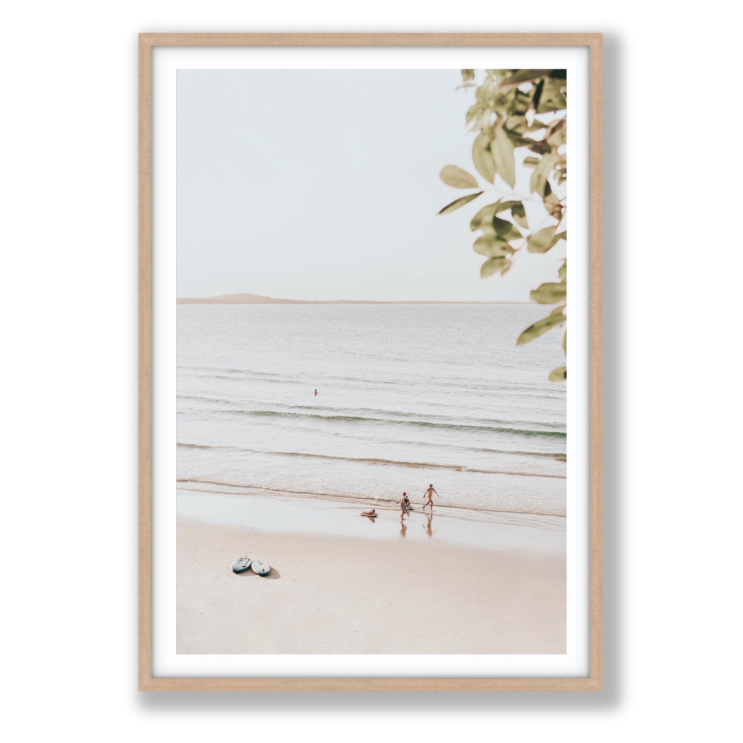 Walking On Sunshine fine art print, Noosa, Australia, coastal scenes artwork, Statement, Natural Oak Frame · Matboard, Fine Art Print