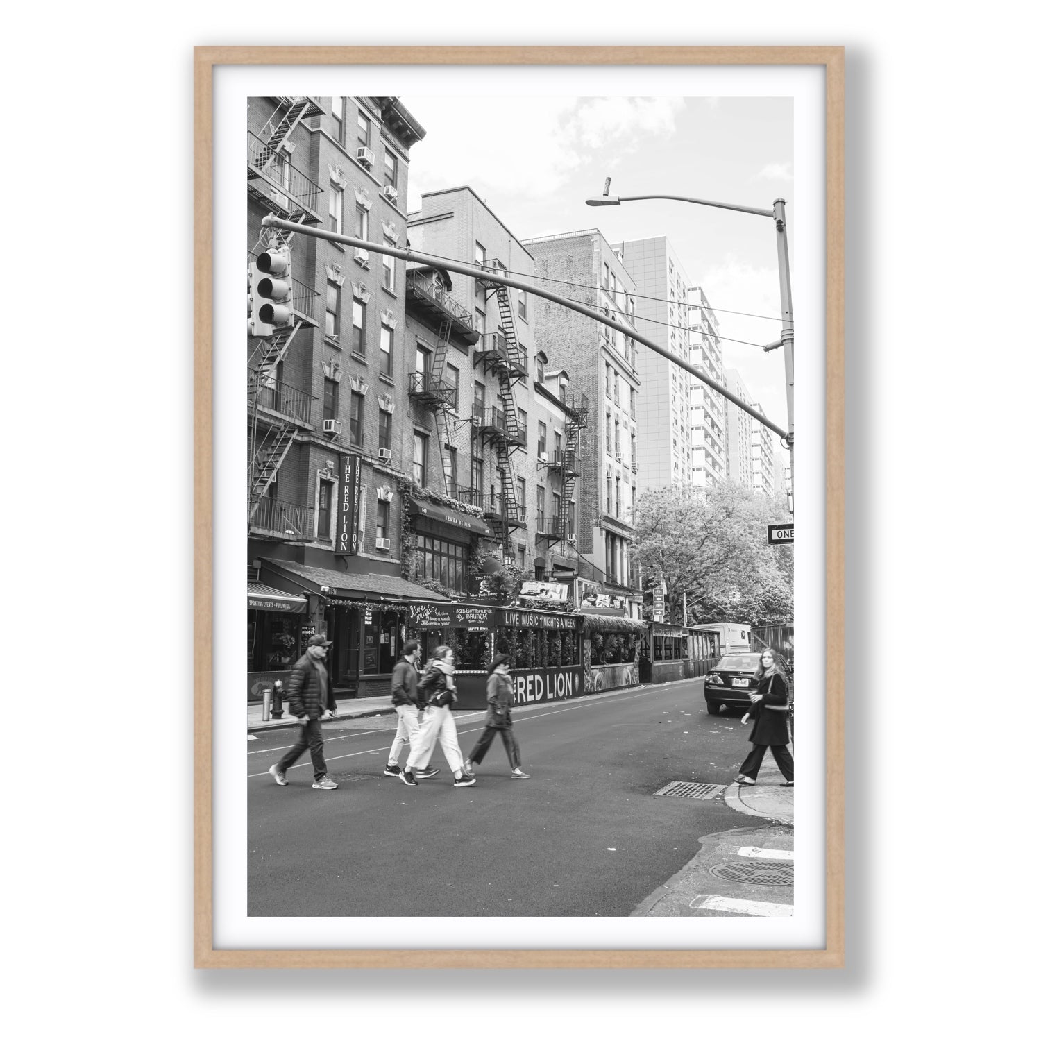 Spectral Streets New York NYC Black & White wall art Statement fine art print in natural oak frame with matboard