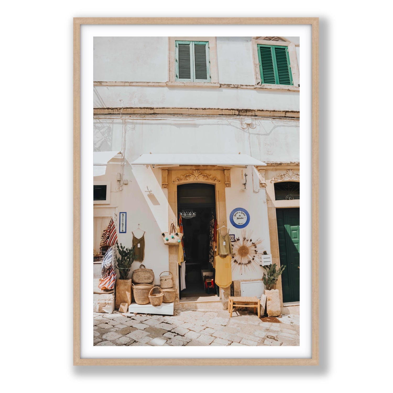 Artisan Ambience Puglia Italian wall art Statement fine art print in natural oak frame with matboard