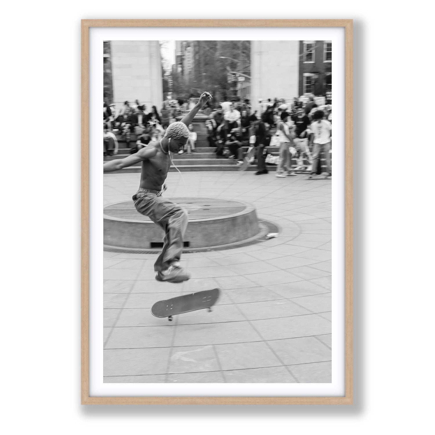 Airborne Rhythms New York NYC Black & White wall art Statement fine art print in natural oak frame with matboard