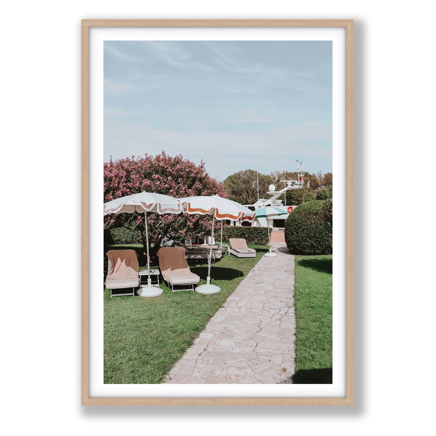 A Bellini Awaits Venice Italian wall art Statement fine art print in natural oak frame with matboard