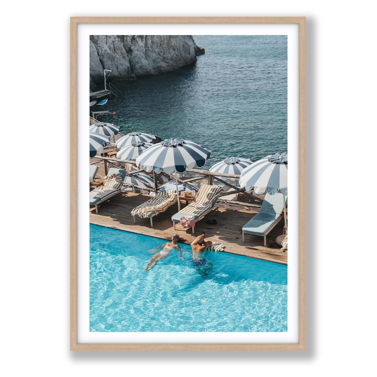 I'm Busy Ischia Italian coastal Mediterranean wall art Statement fine art print in natural oak frame with matboard