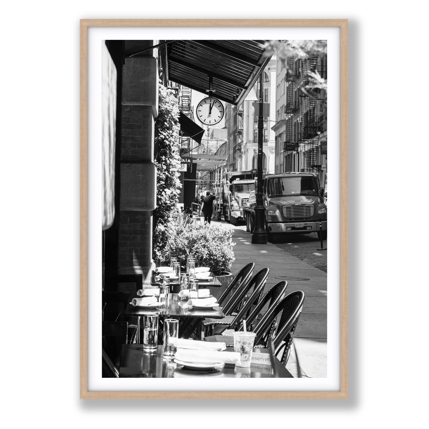 Mercer Street New York NYC Black & White wall art Statement fine art print in natural oak frame with matboard
