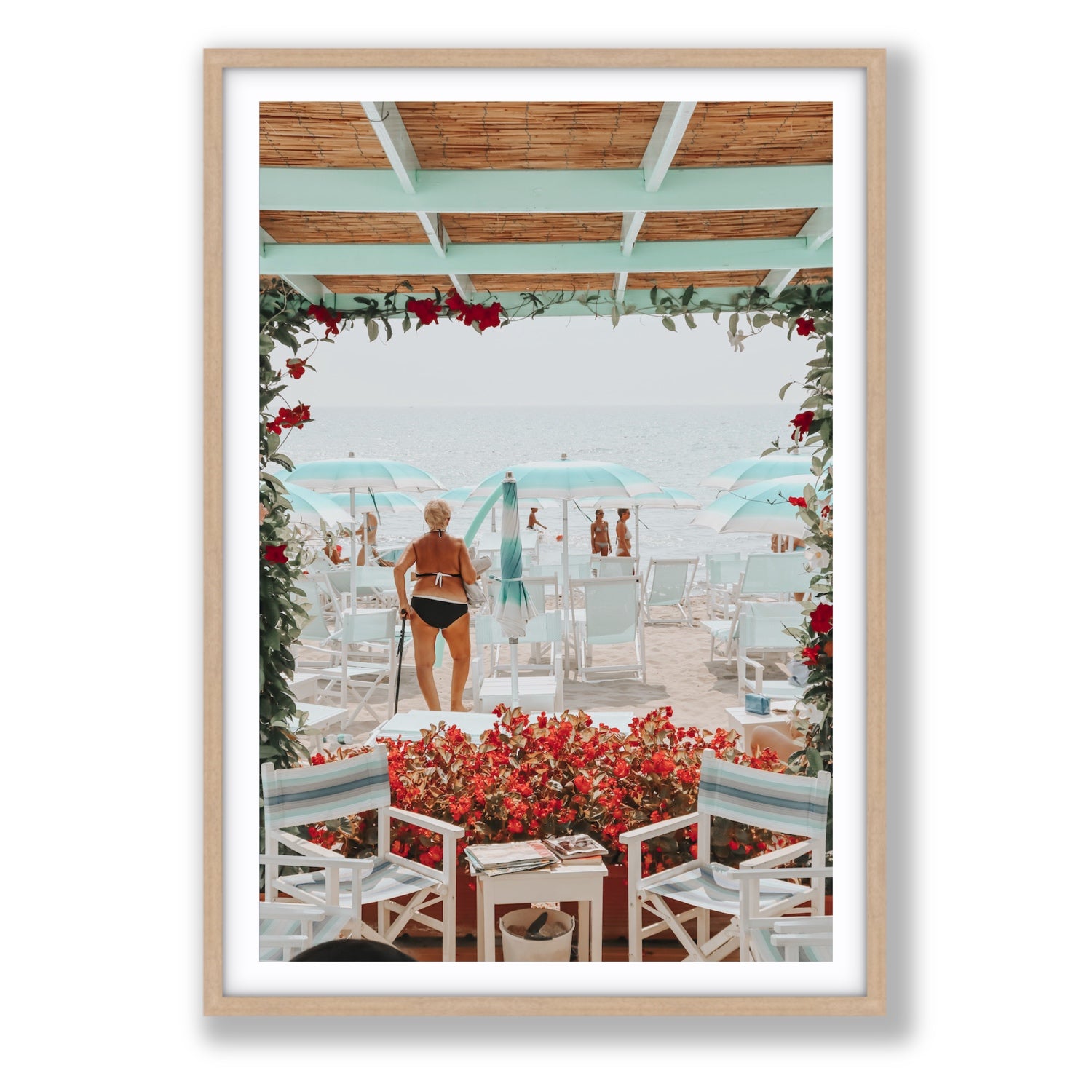 Nonna's Italian Escape Alassio Italian wall art Statement fine art print in natural oak frame with matboard