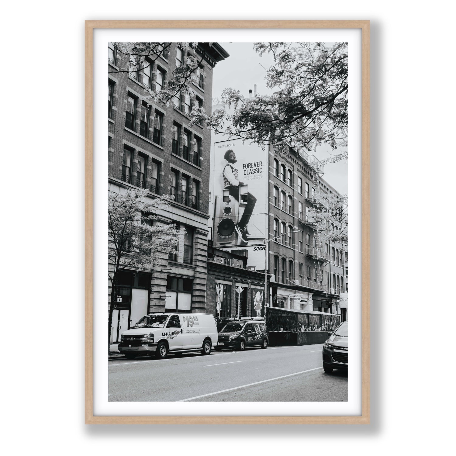Forever Classic New York NYC Black & White wall art Statement fine art print in natural oak frame with matboard