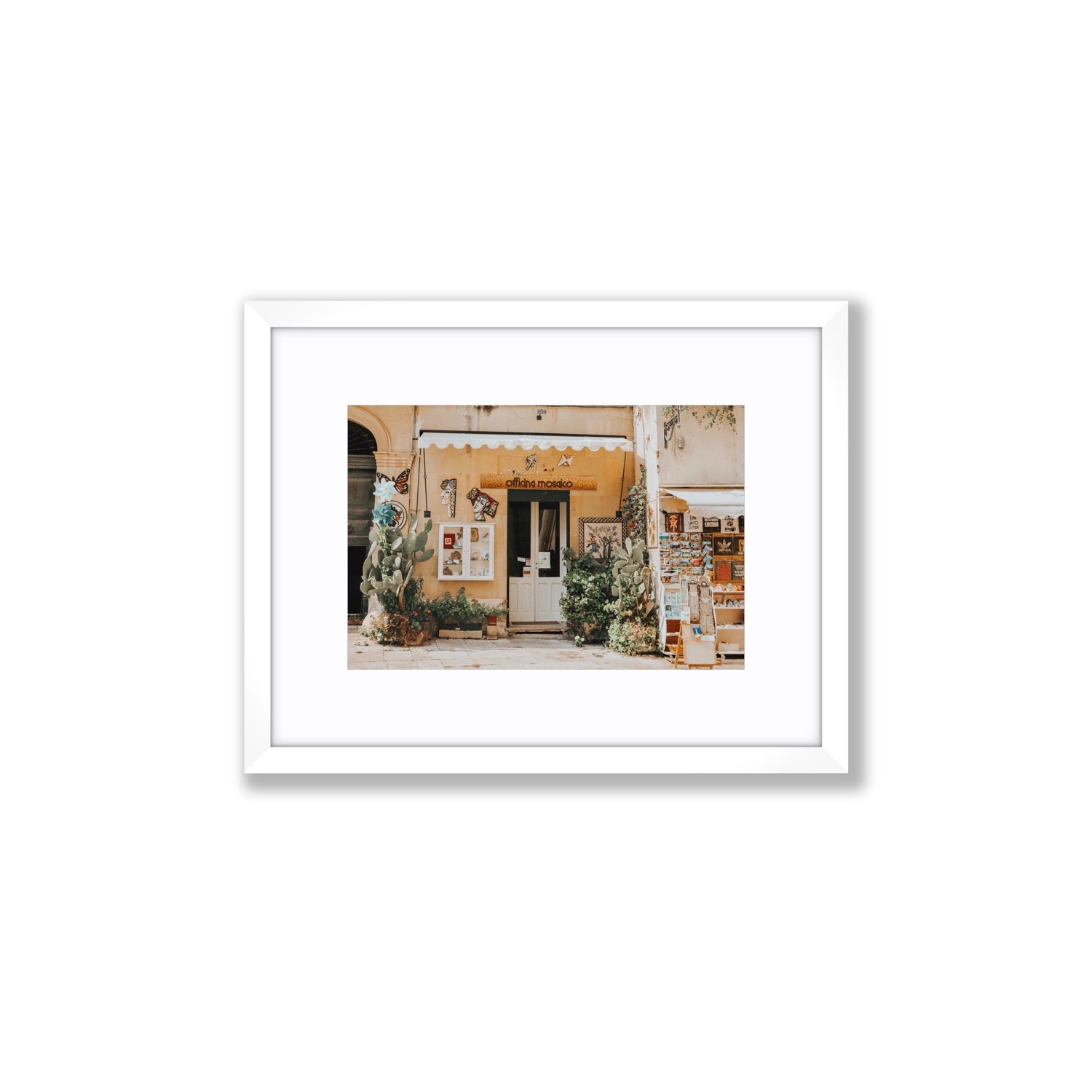 Mosaic Workshop Puglia Italian wall art Small fine art print in white frame with matboard