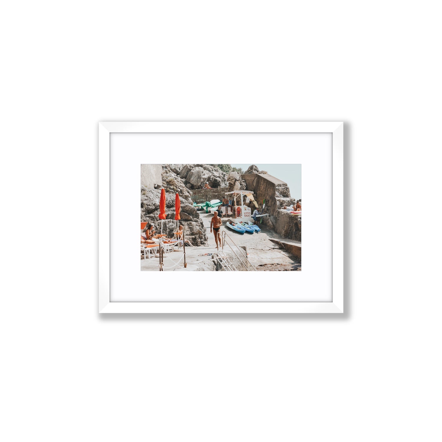 The Local Praiano Amalfi Coast Mediterranean wall art Small fine art print in white frame with matboard