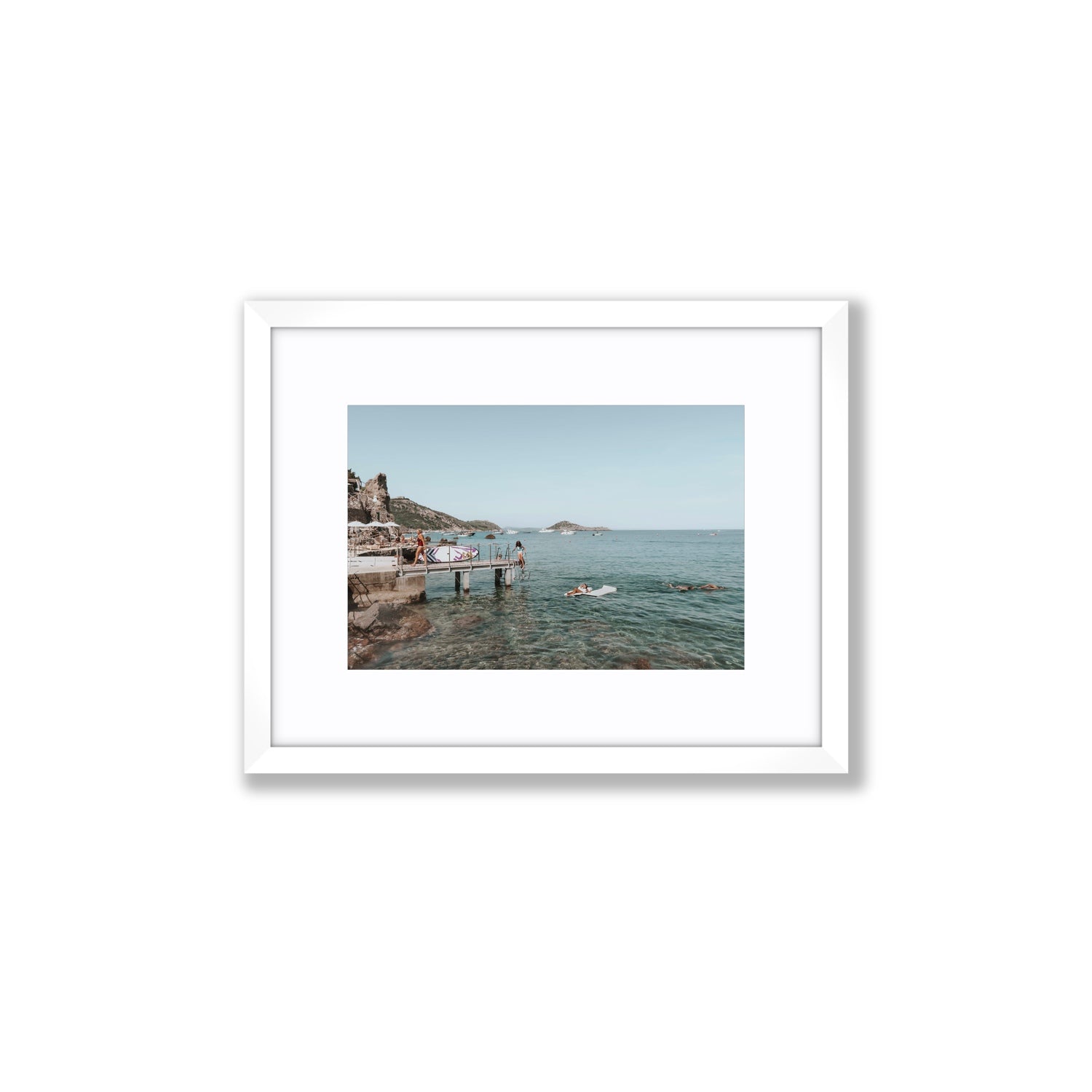 Retro Glamour Tuscany coastal Italian wall art Small fine art print in white frame with matboard