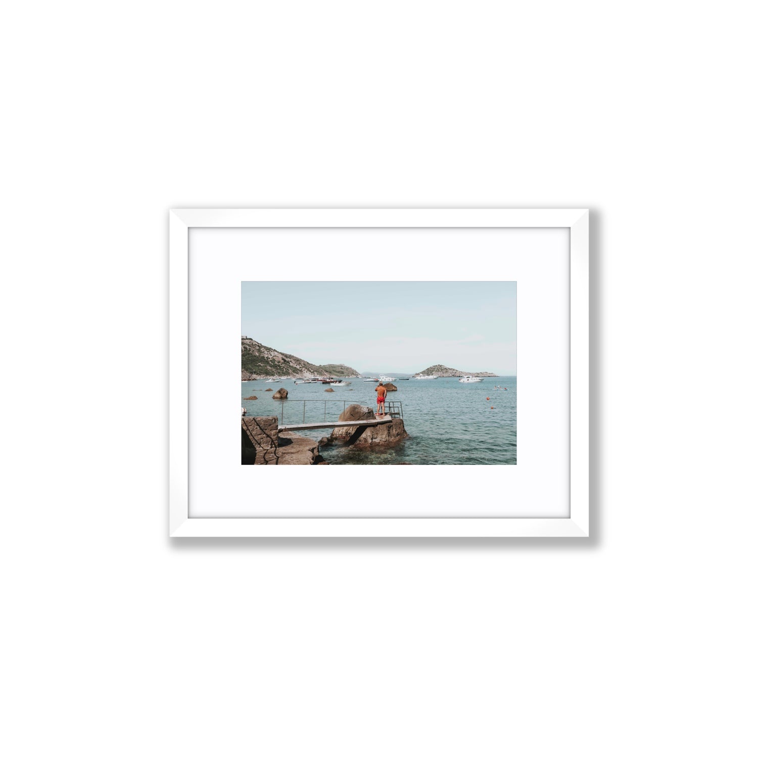 Out Of Office Tuscany coastal Italian wall art Small fine art print in white frame with matboard