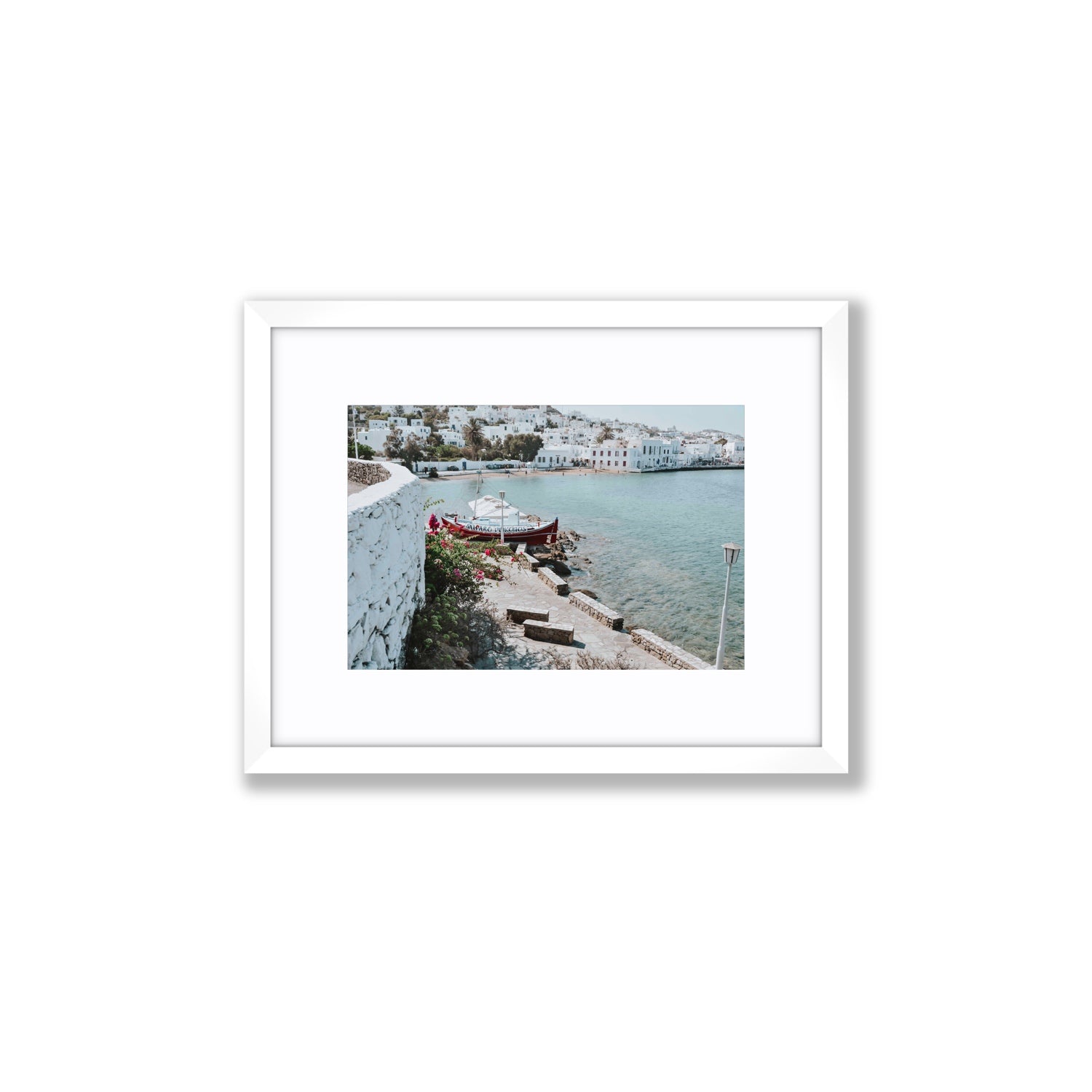 Harika Mykonos Greek island wall art Small fine art print in white frame with matboard
