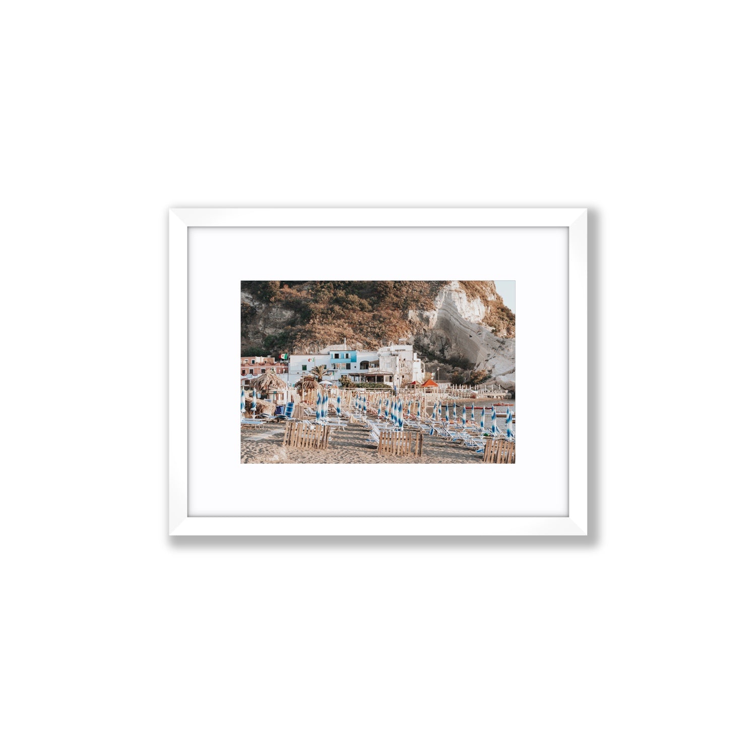 Sant' Angelo Ischia Italian coastal wall art Small fine art print in white frame with matboard
