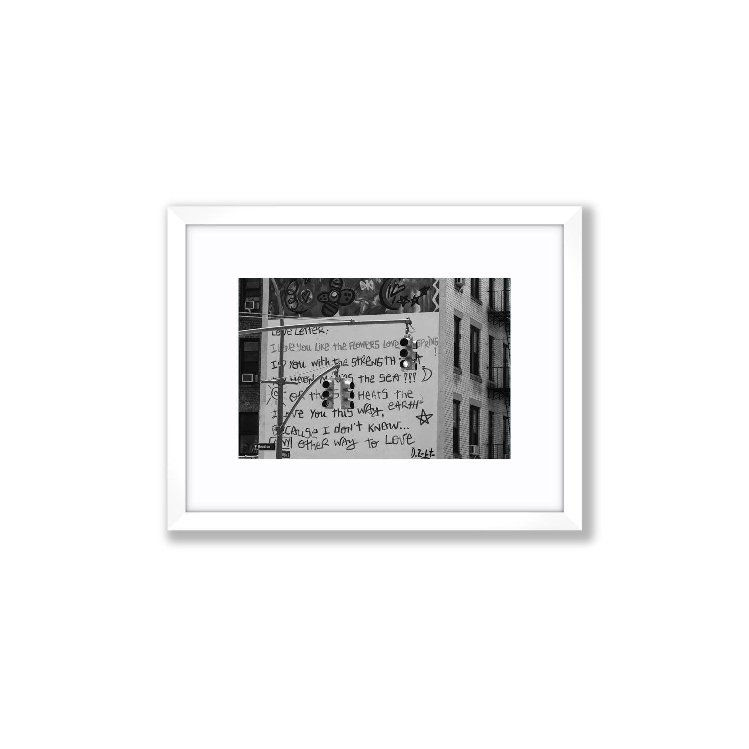 Love Letter New York NYC Black & White wall art Small fine art print in white frame with matboard