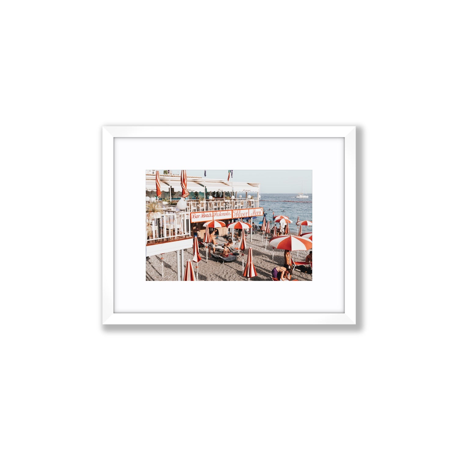 Silver Moon Amalfi Mediterranean wall art Small fine art print in white frame with matboard