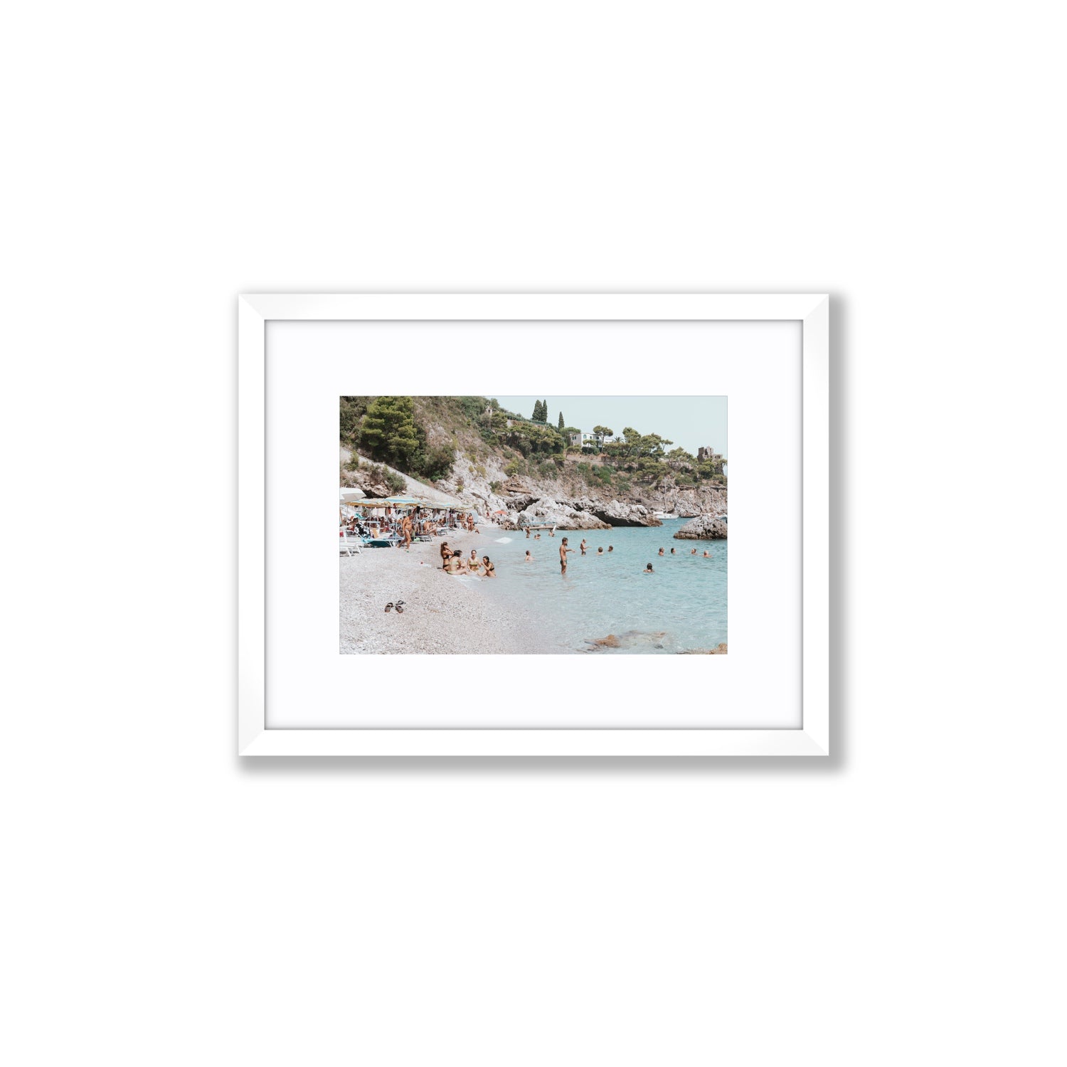 La Vacanza Amalfi Mediterranean wall art Small fine art print in white frame with matboard