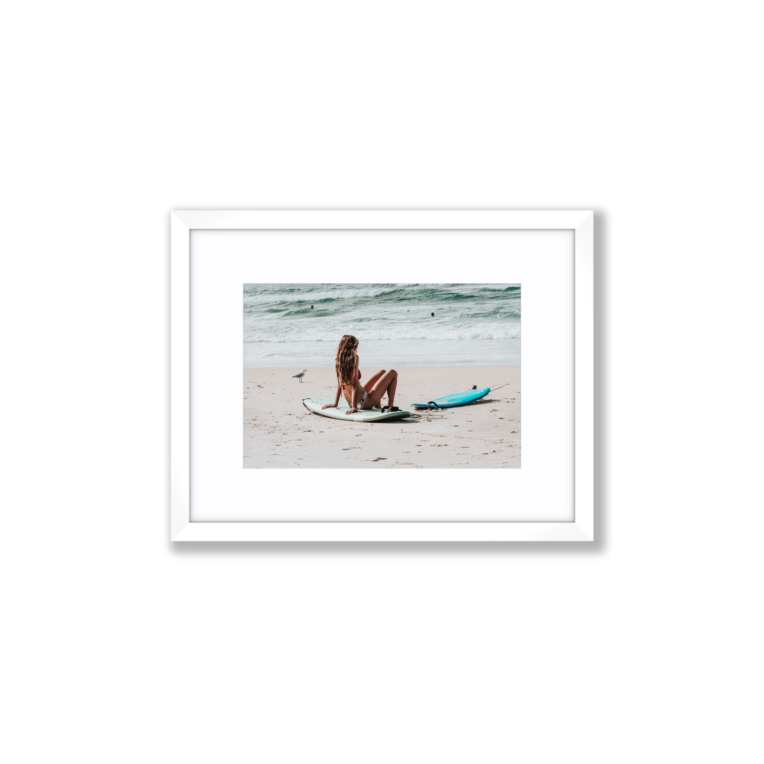Ciao Bella Byron Bay Surf coastal wall art Small fine art print in white frame with matboard