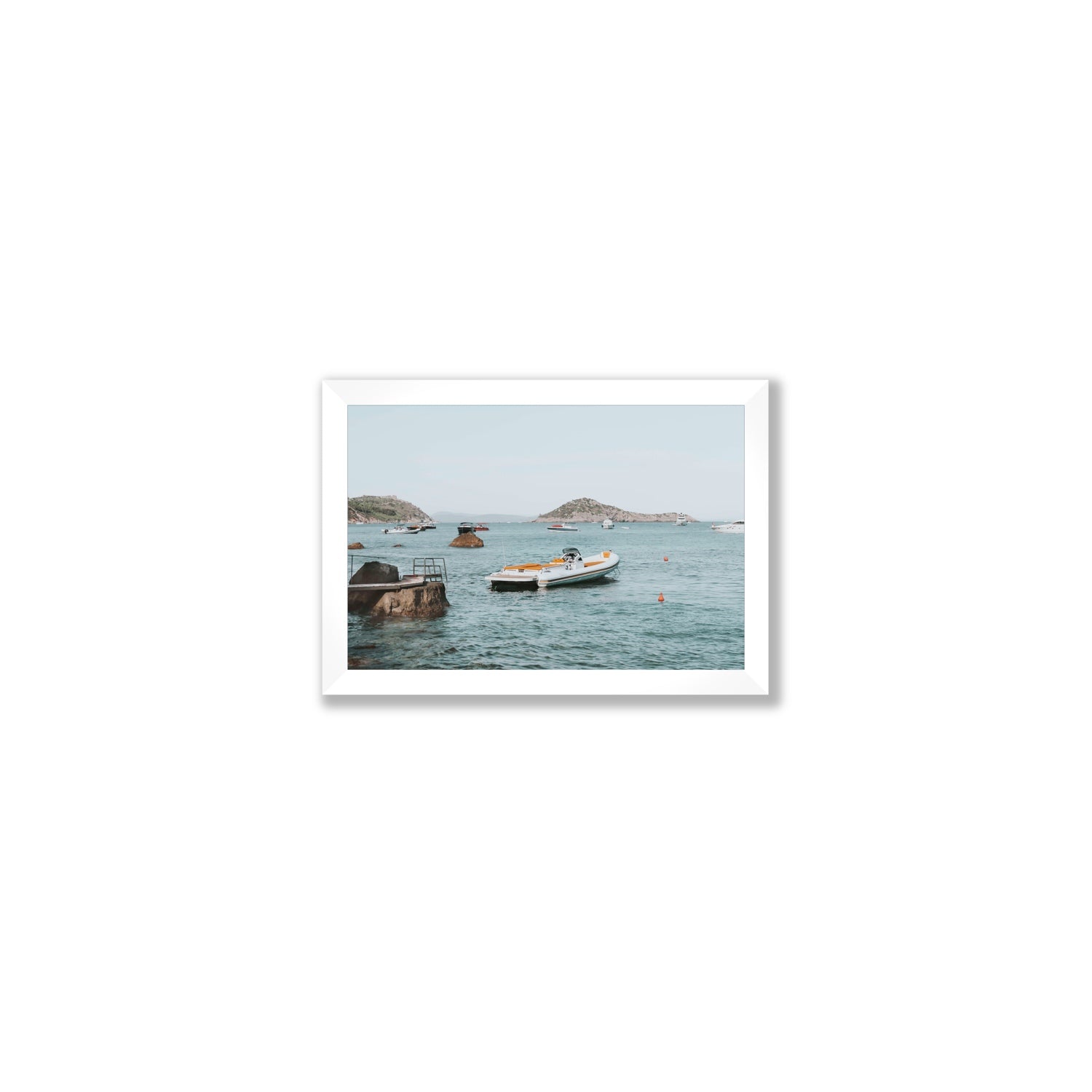 The Azure Sea Tuscany coastal Italian wall art Small full-bleed fine art print in white frame