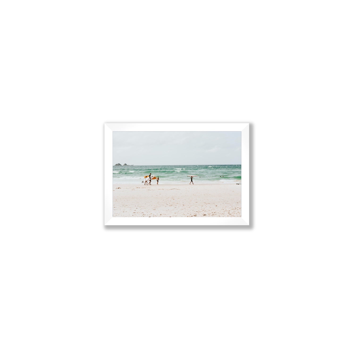 La Famiglia Byron Bay Family Surf coastal wall art Small full-bleed fine art print in white frame