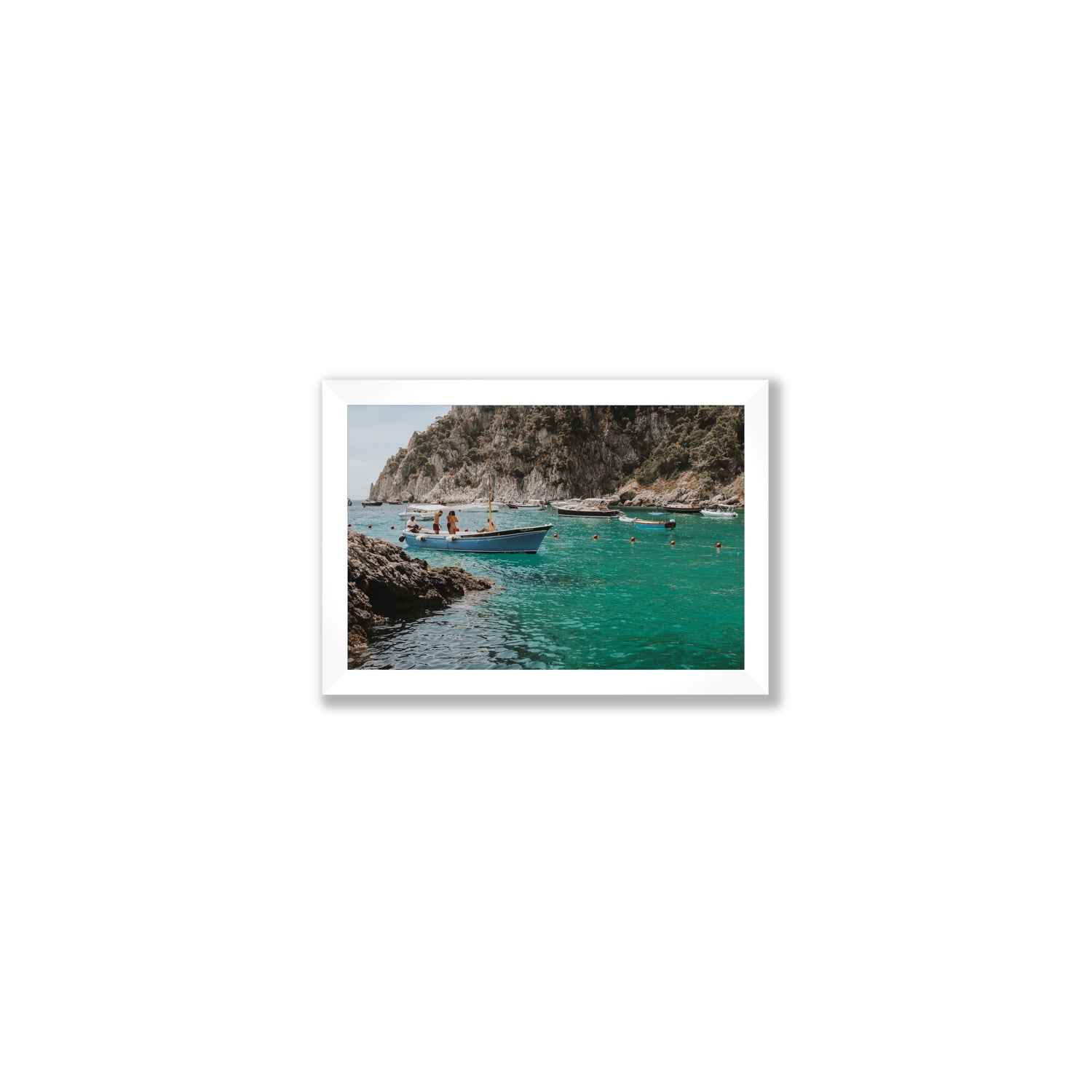 Cozy Cove Capri coastal Mediterranean wall art Small full-bleed fine art print in white frame