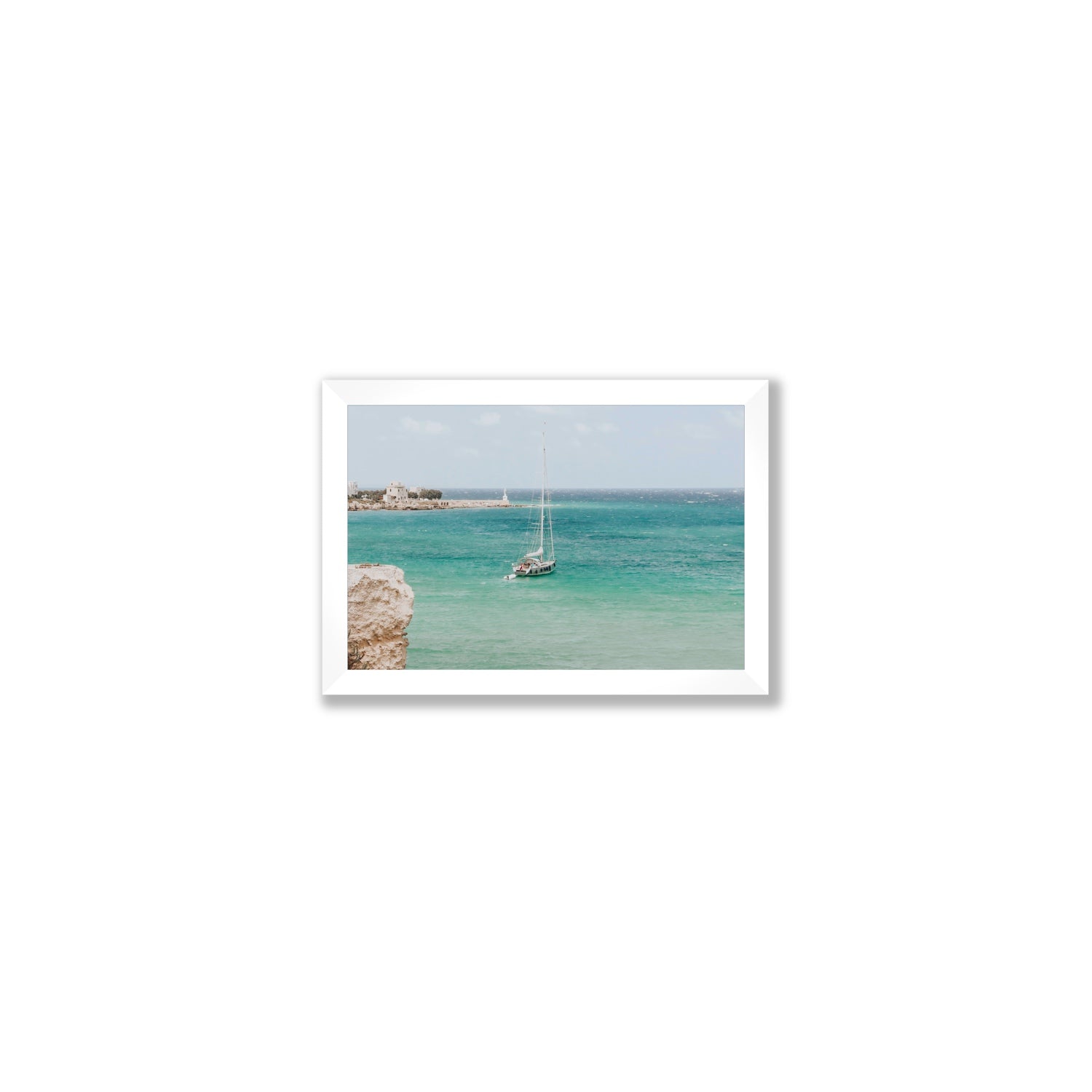 Adriatic Escape Puglia Italian coastal decor wall art Small full-bleed fine art print in white frame