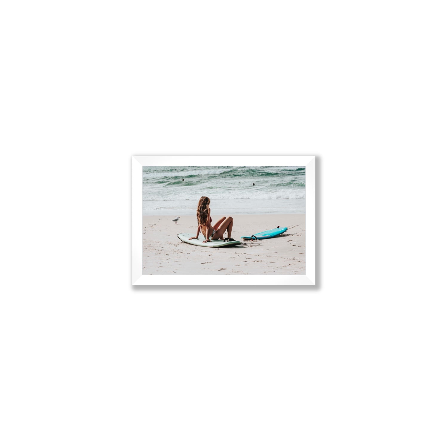 Ciao Bella Byron Bay Surf coastal wall art Small full-bleed fine art print in white frame