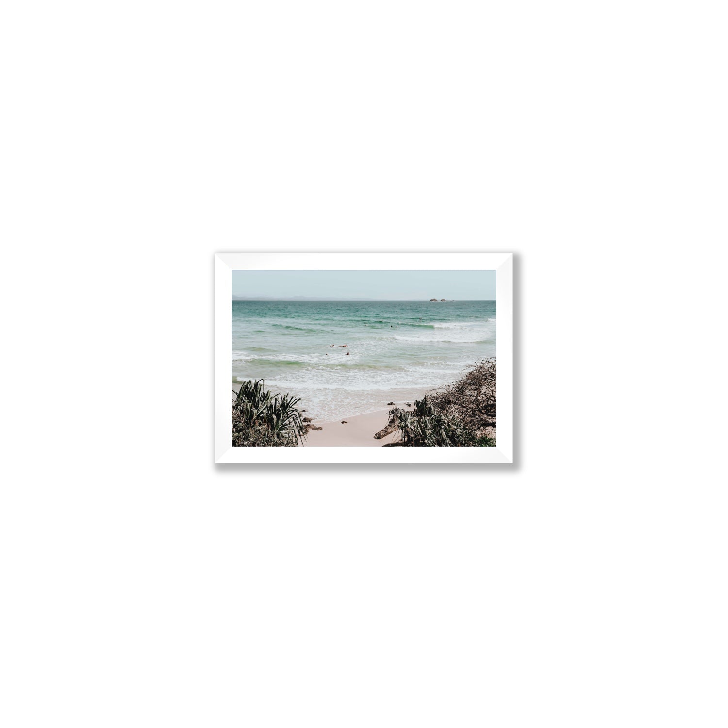 Surf City Byron Bay Surf coastal wall art Small full-bleed fine art print in white frame
