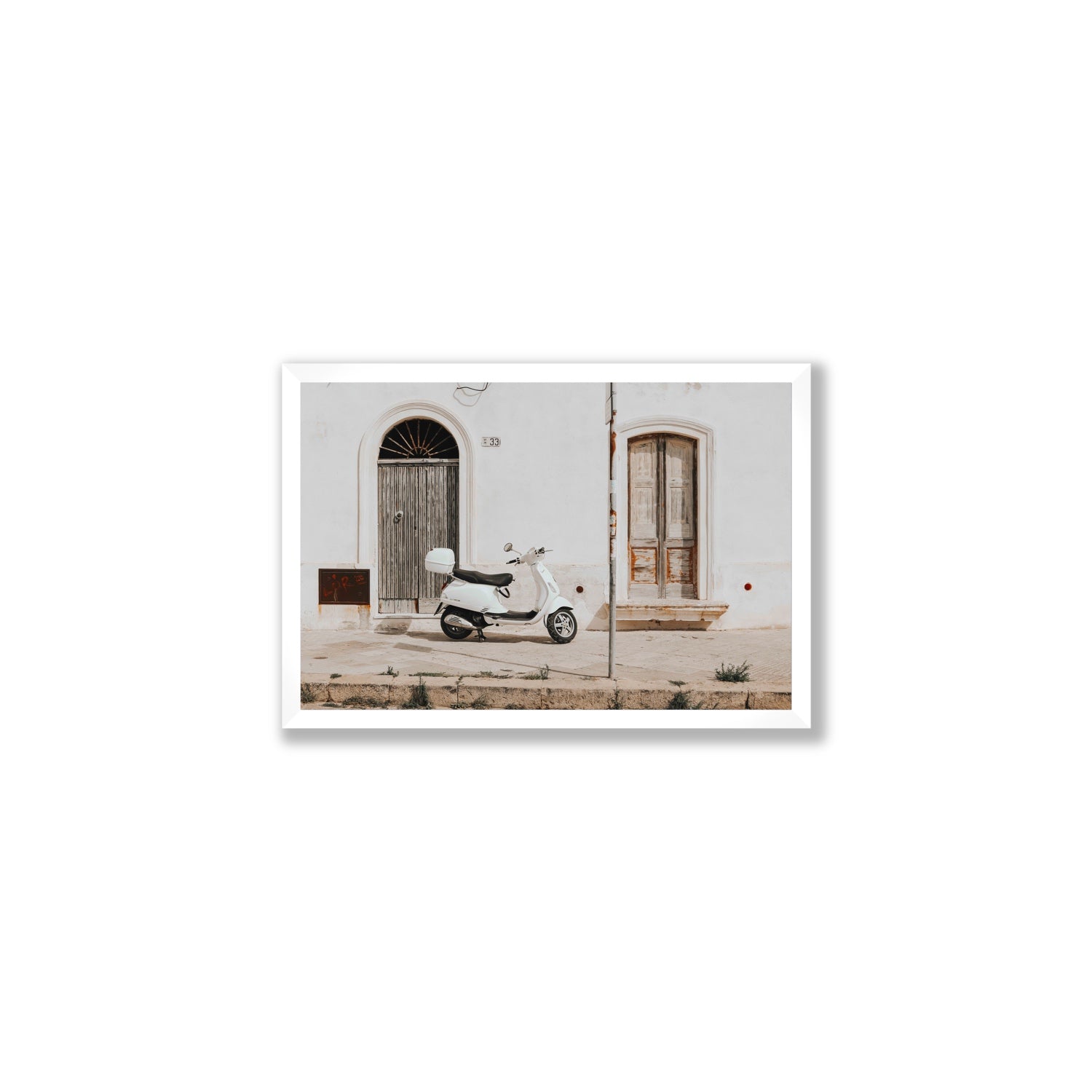 Vespa Nostalgia Puglia Italian wall art Medium full-bleed fine art print in white frame