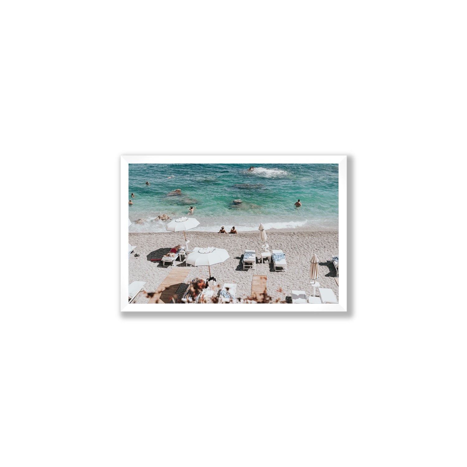 Amicizia Amalfi Italian beach wall art Medium full-bleed fine art print in white frame