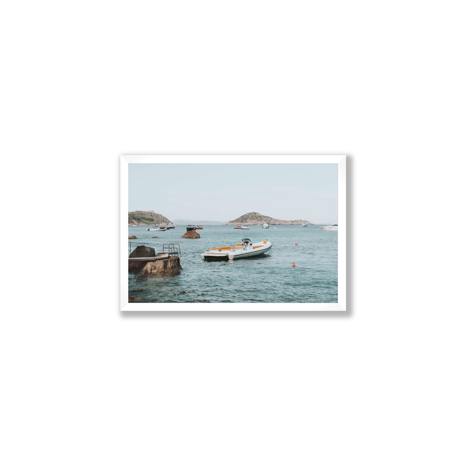 The Azure Sea Tuscany coastal Italian wall art Medium full-bleed fine art print in white frame
