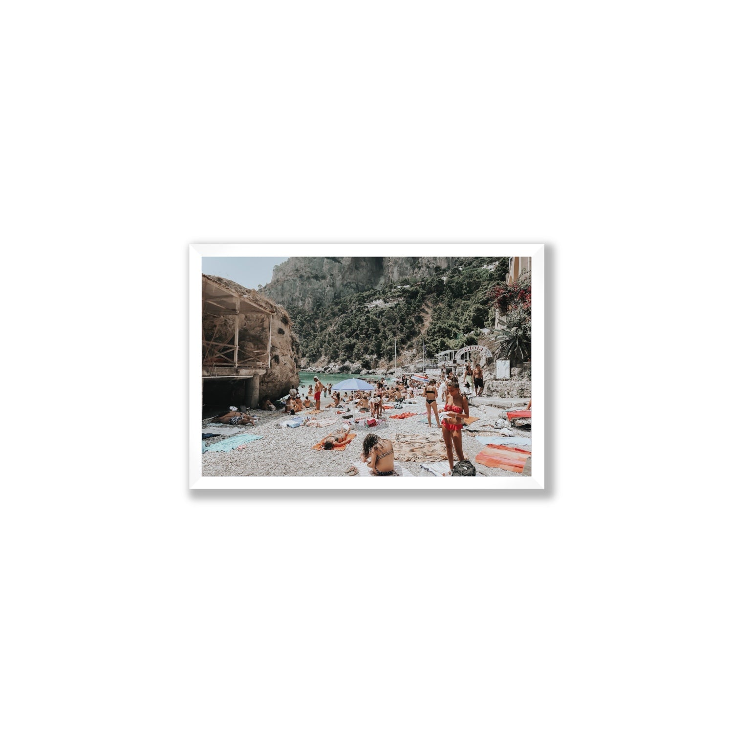 Spiaggia Da Gioia Capri beach coastal wall art Medium full-bleed fine art print in white frame
