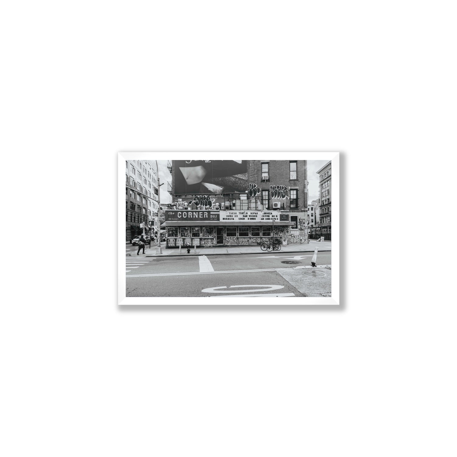 Kenmare Street New York NYC Black & White wall art Medium full-bleed fine art print in white frame