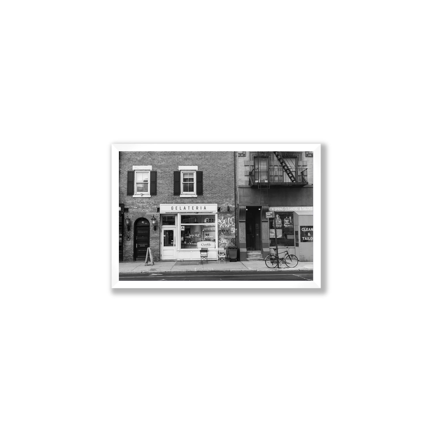 West Village Dolcezza New York NYC Black & White wall art Medium full-bleed fine art print in white frame