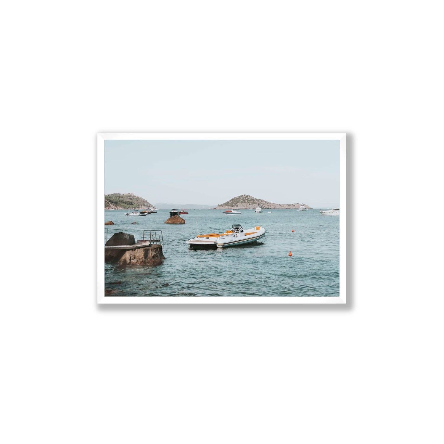 The Azure Sea Tuscany coastal Italian wall art Large full-bleed fine art print in white frame