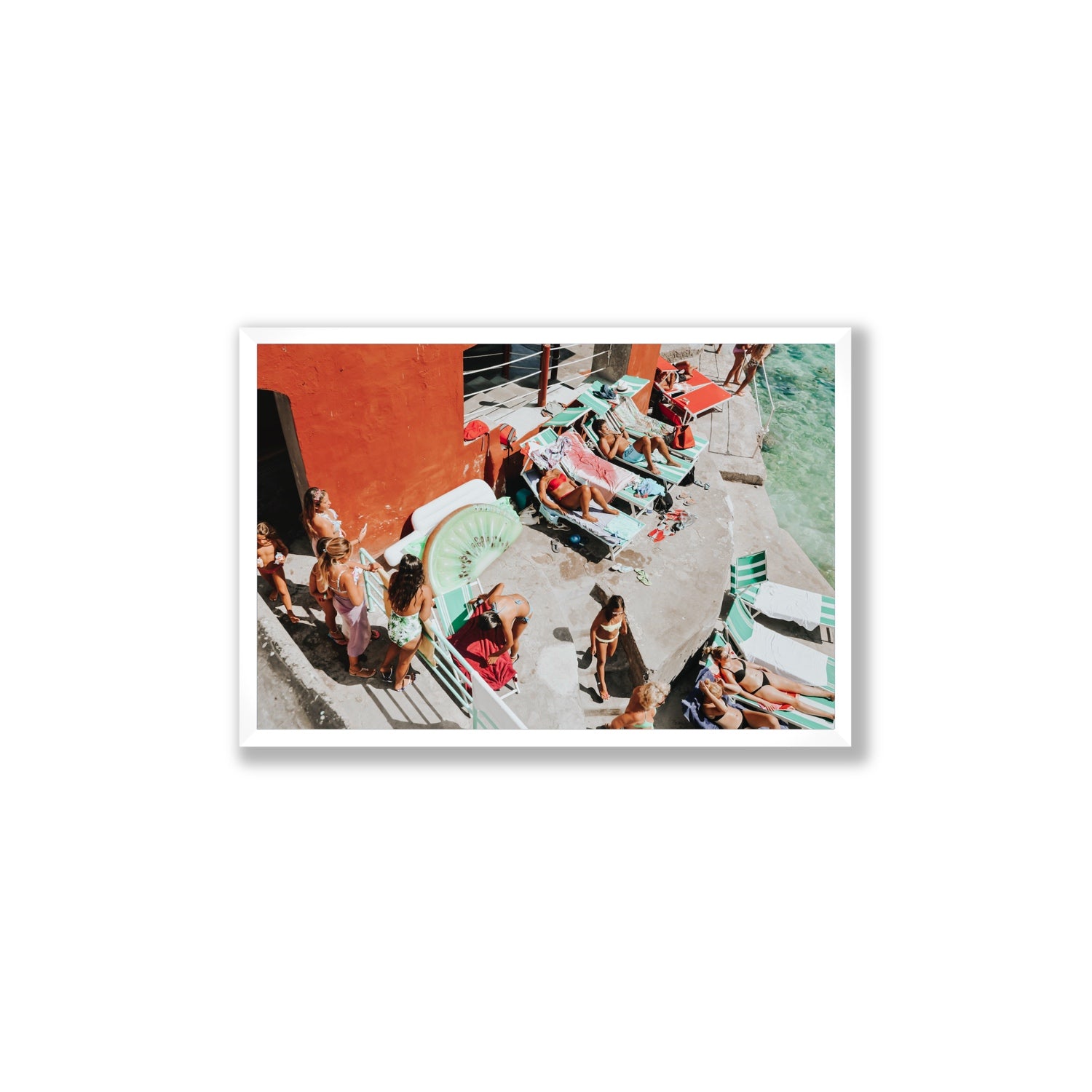 Italianita Capri beach Mediterranean wall art Large full-bleed fine art print in white frame