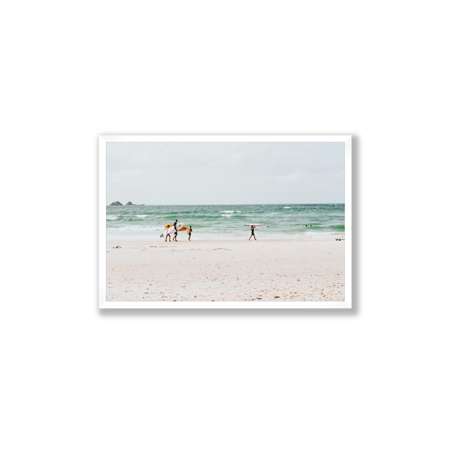 La Famiglia Byron Bay Family Surf coastal wall art Large full-bleed fine art print in white frame