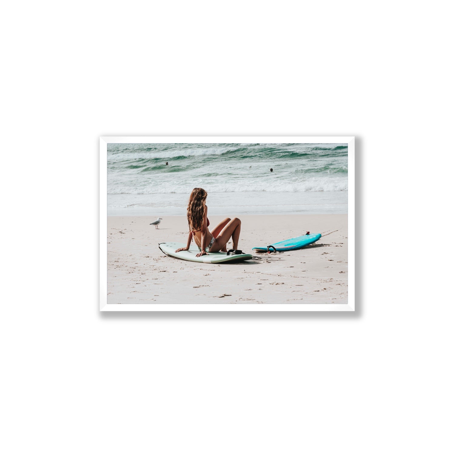 Ciao Bella Byron Bay Surf coastal wall art Large full-bleed fine art print in white frame