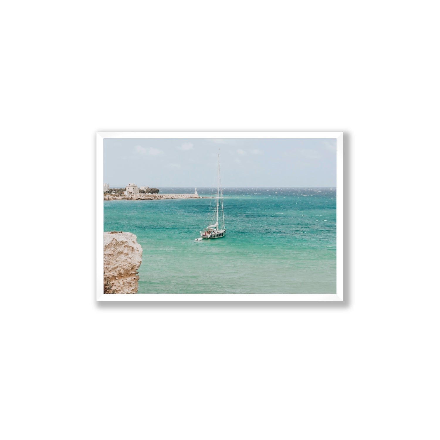 Adriatic Escape Puglia Italian coastal decor wall art Large full-bleed fine art print in white frame