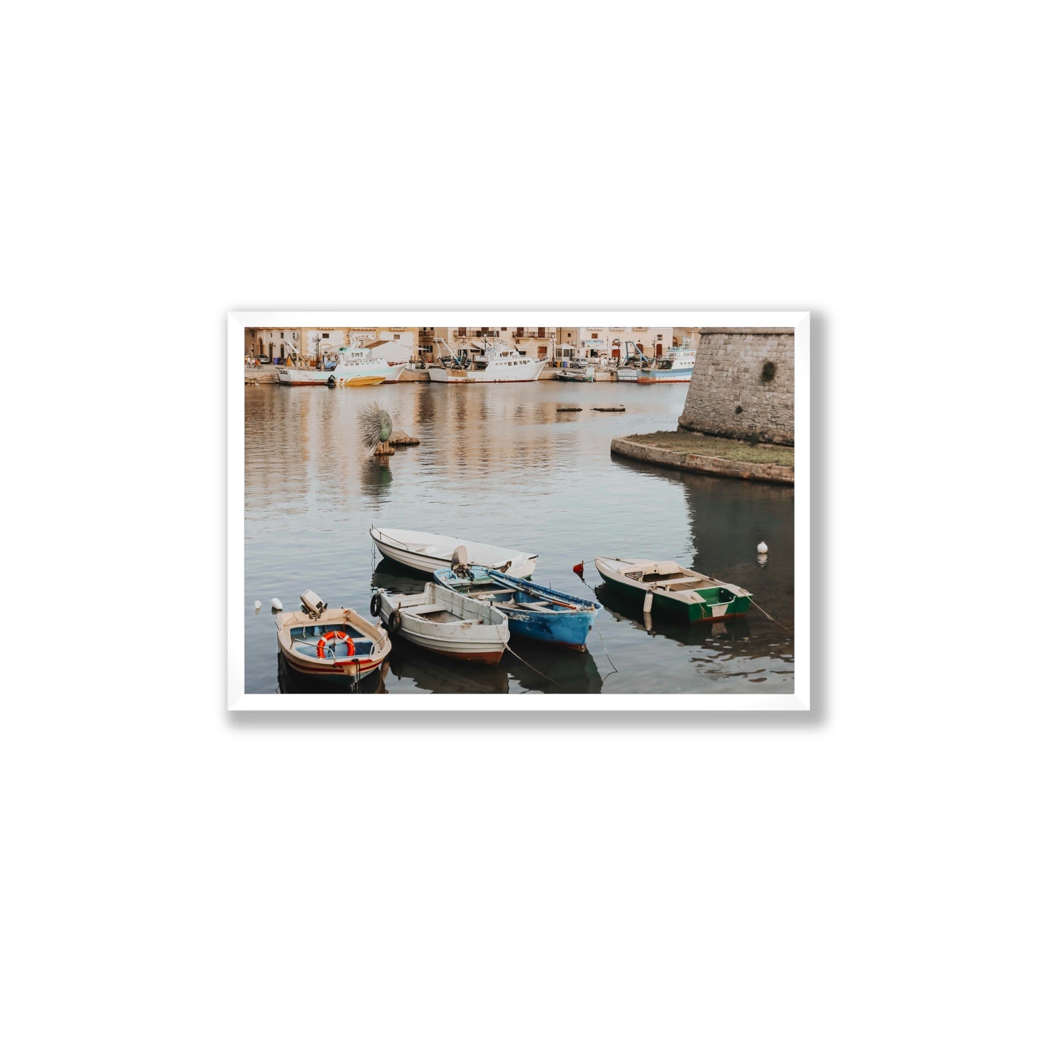 Cinque Barche Puglia Gallipoli Italian art print Large full-bleed fine art print in white frame