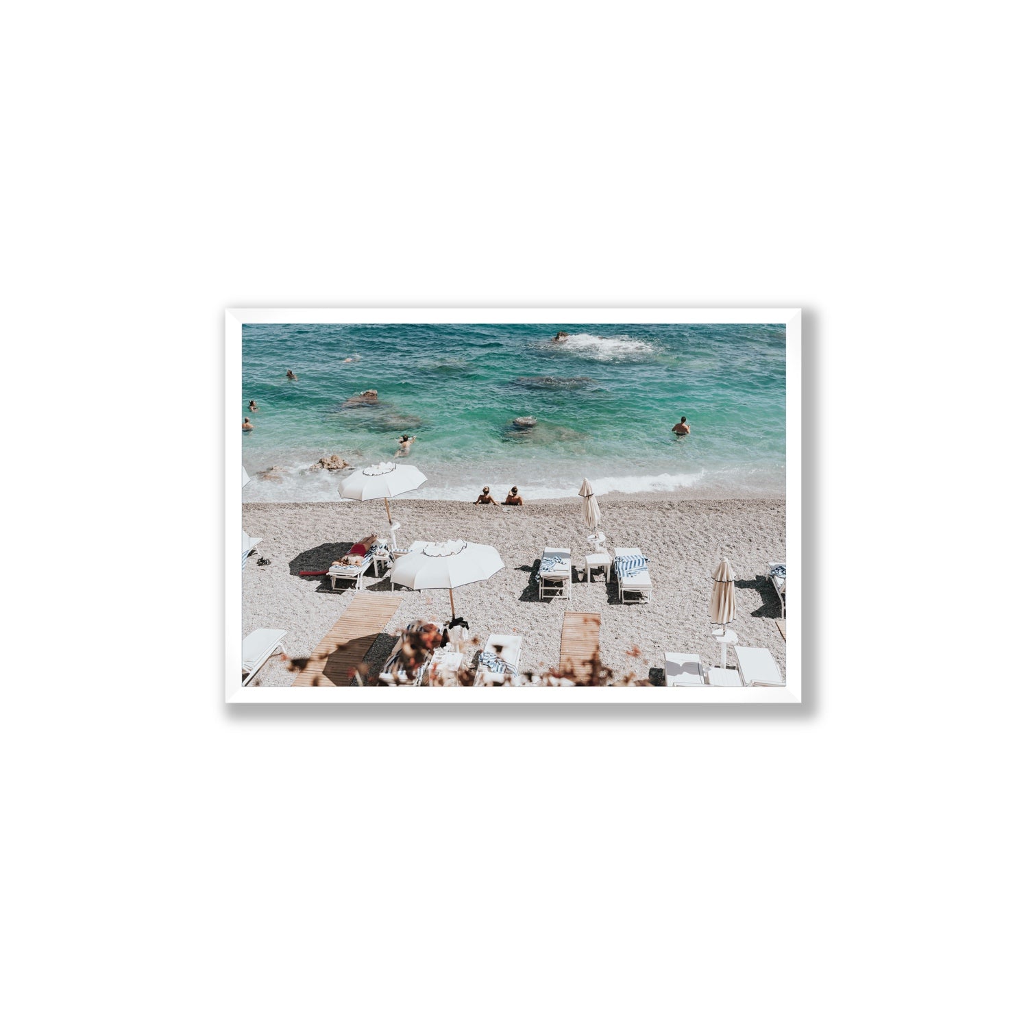 Amicizia Amalfi Italian beach wall art Large full-bleed fine art print in white frame