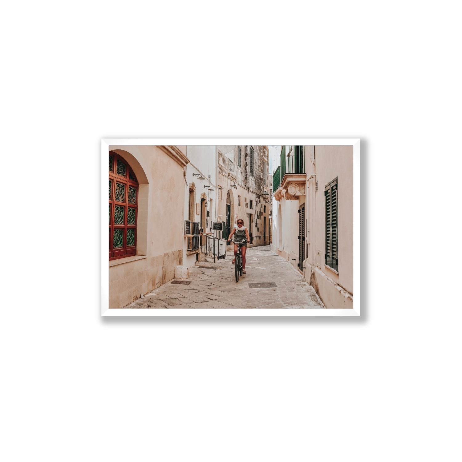La Donna In Bicicletta Puglia Wall Italian fine art print Large full-bleed fine art print in white frame