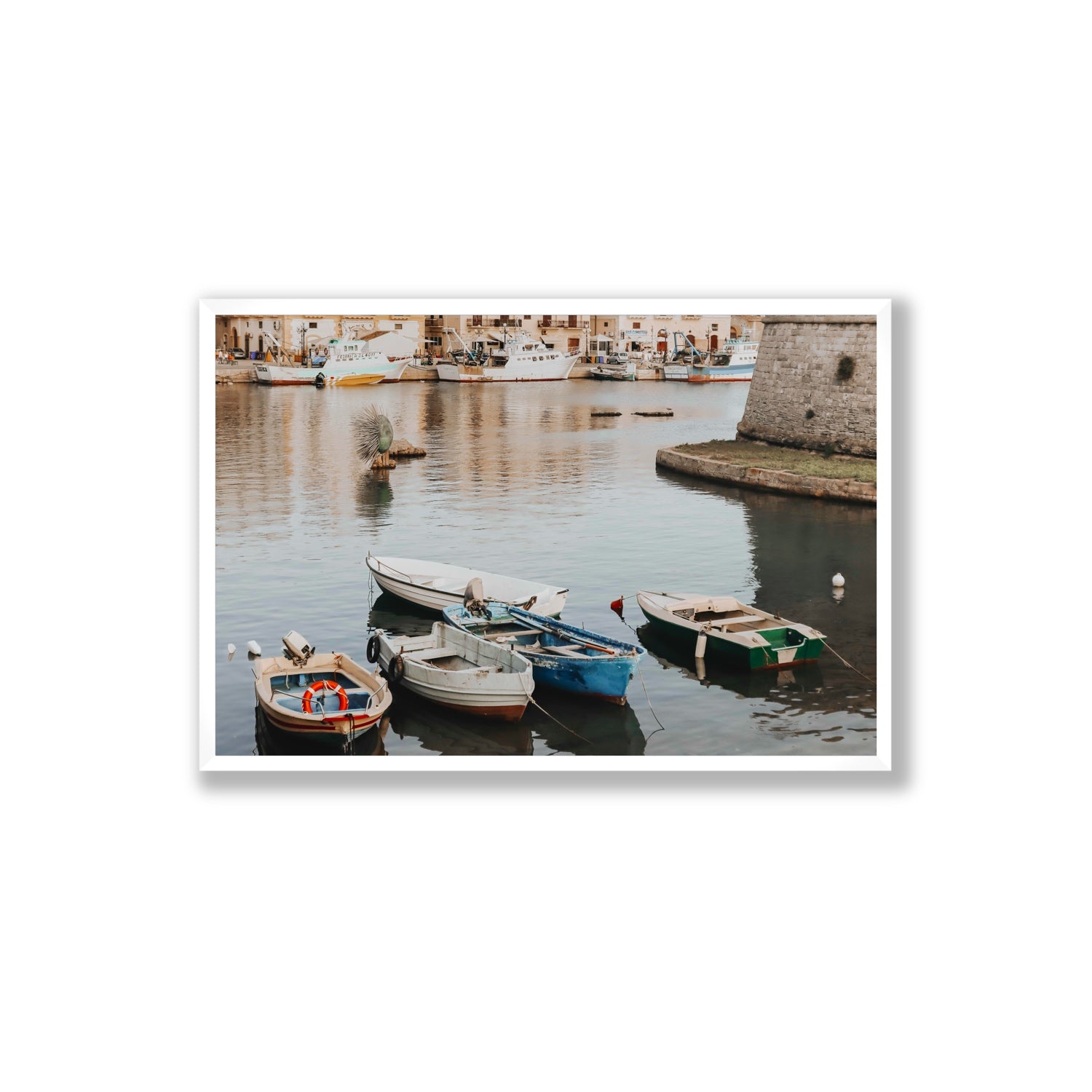 Cinque Barche Puglia Gallipoli Italian art print Extra Large full-bleed fine art print in white frame