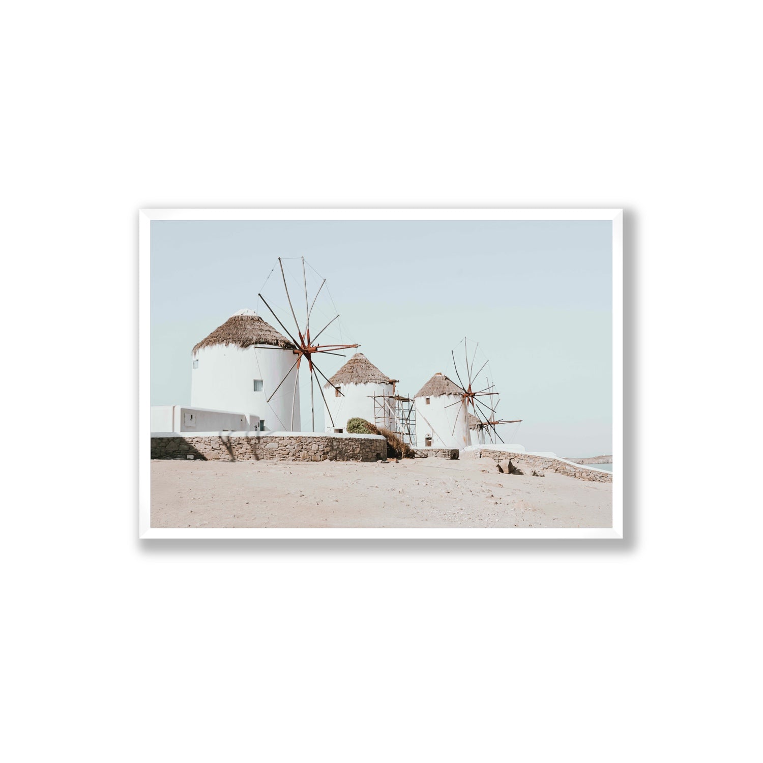 Rustic Icons Mykonos Greek island wall art Extra Large full-bleed fine art print in white frame