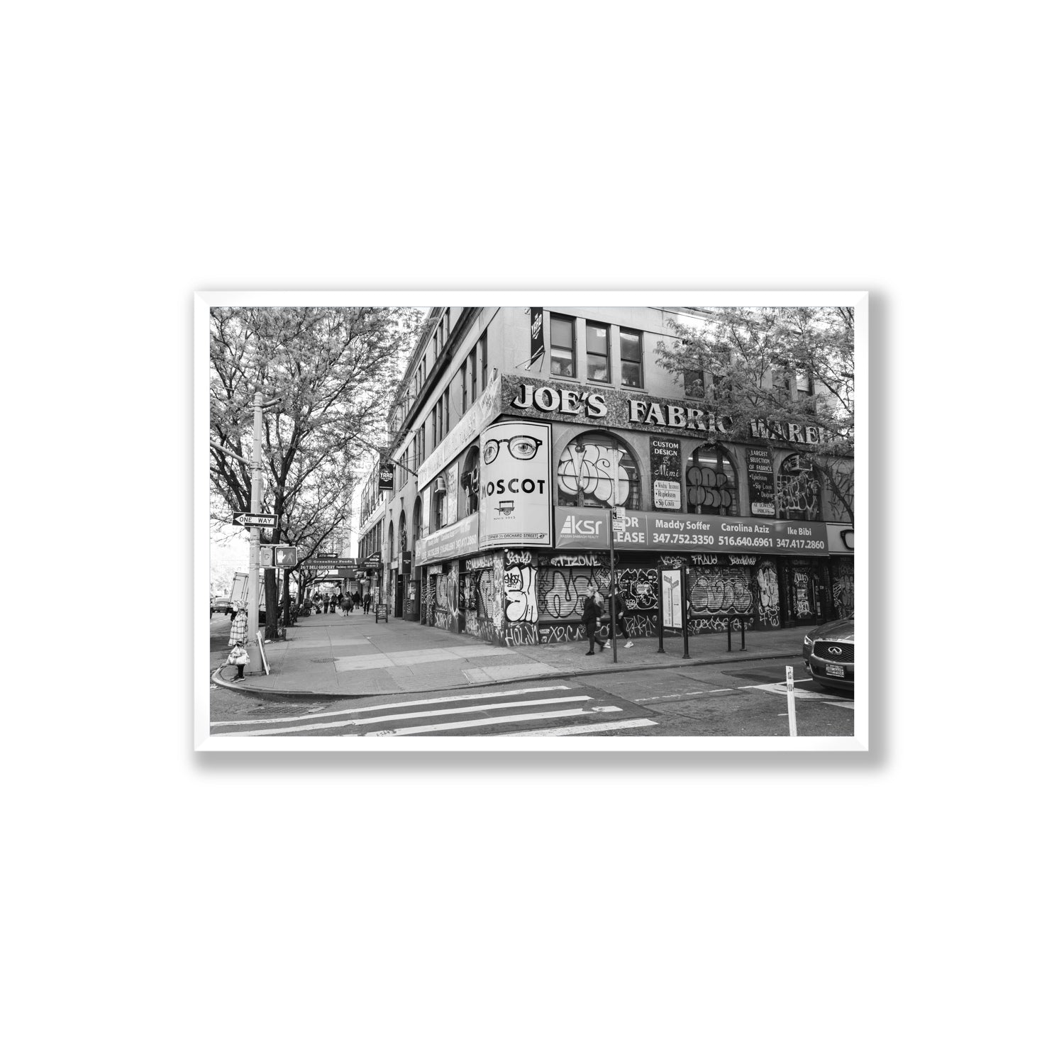 Wall Poetry New York NYC Black & White wall art Extra Large full-bleed fine art print in white frame