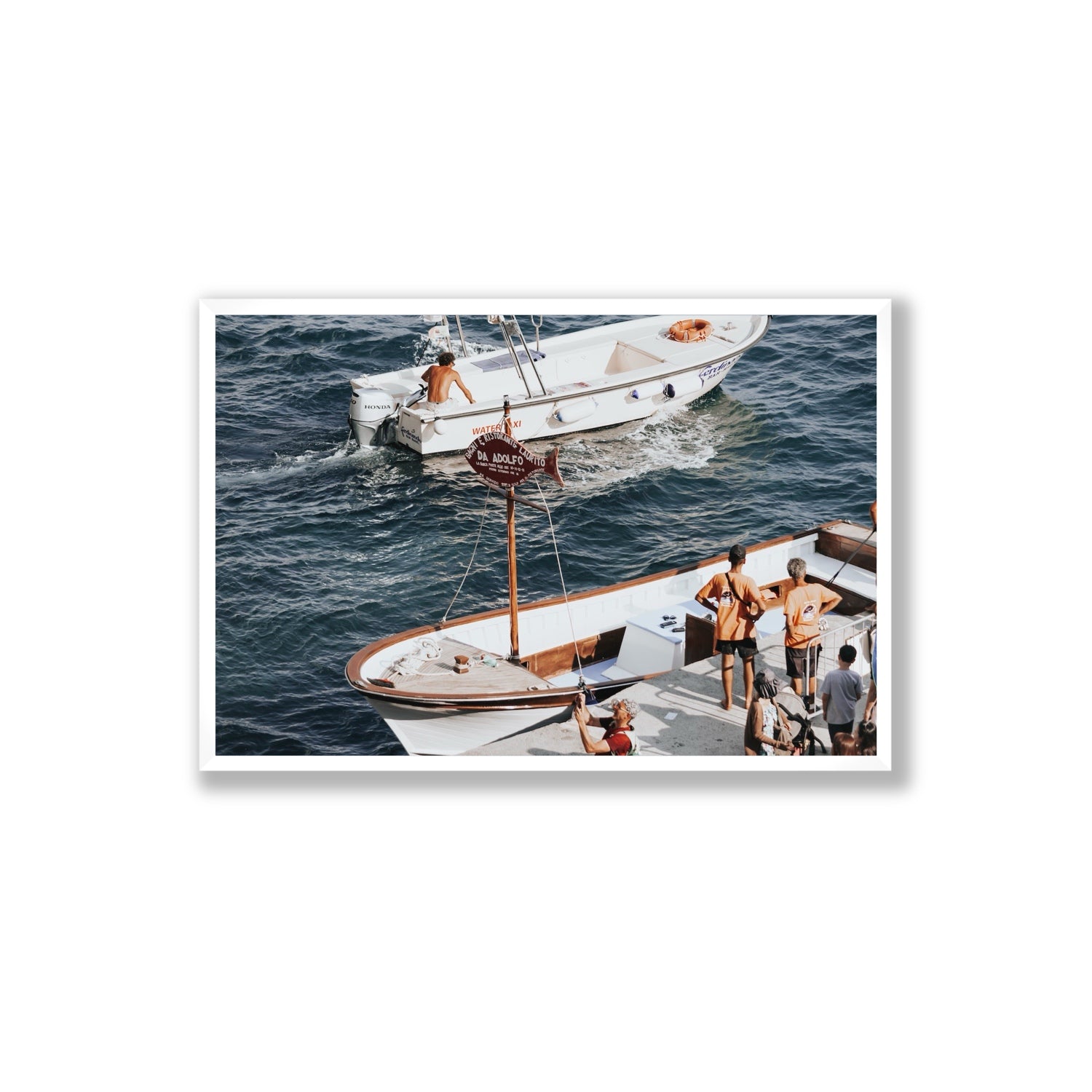 Water Taxi Positano wall art Extra Large full-bleed fine art print in white frame