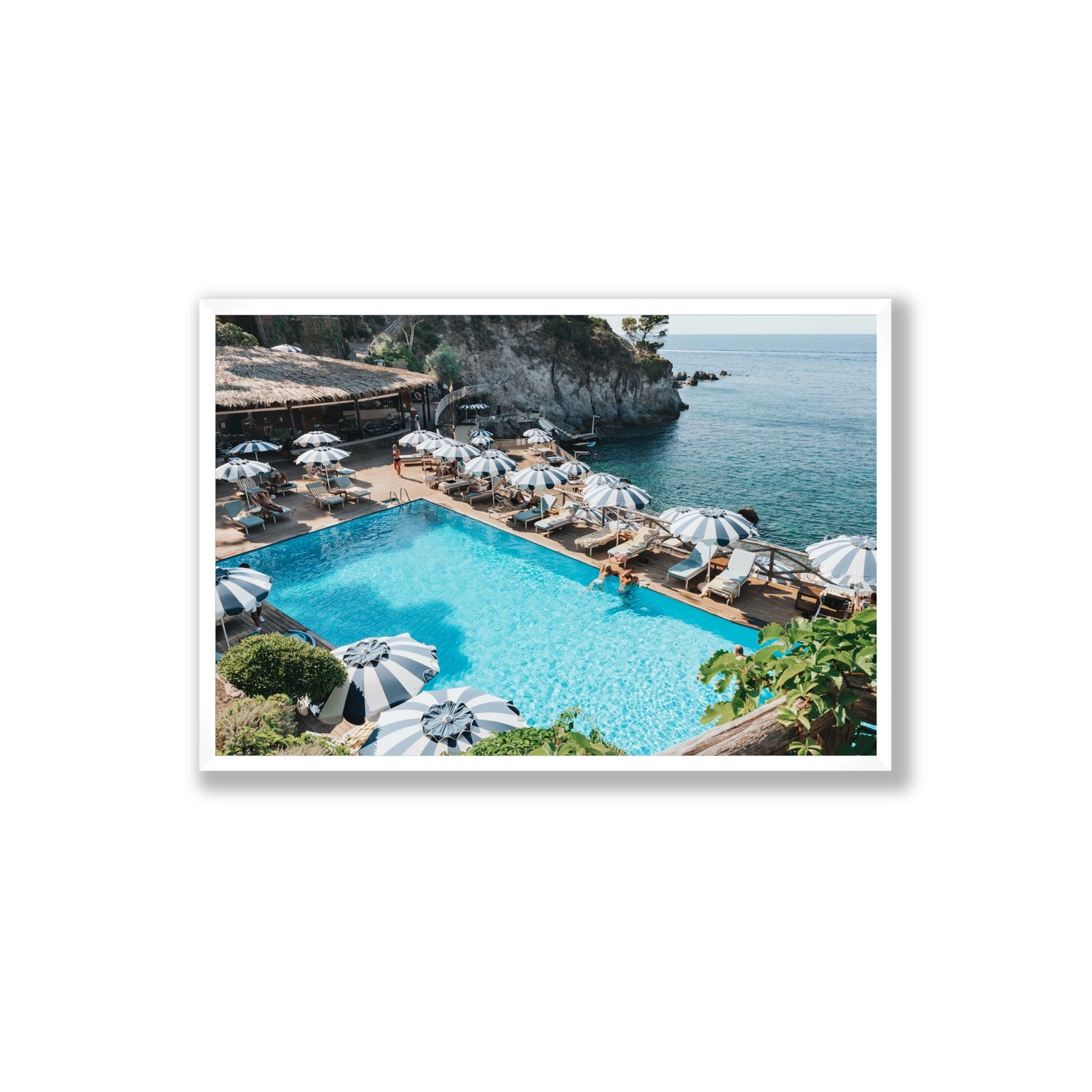 Oceanview Ischia Italian coastal wall art Extra Large full-bleed fine art print in white frame