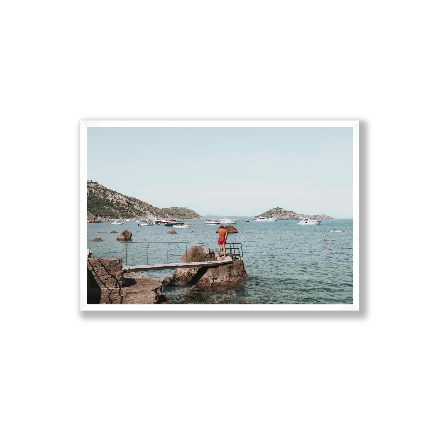 Out Of Office Tuscany coastal Italian wall art Extra Large full-bleed fine art print in white frame