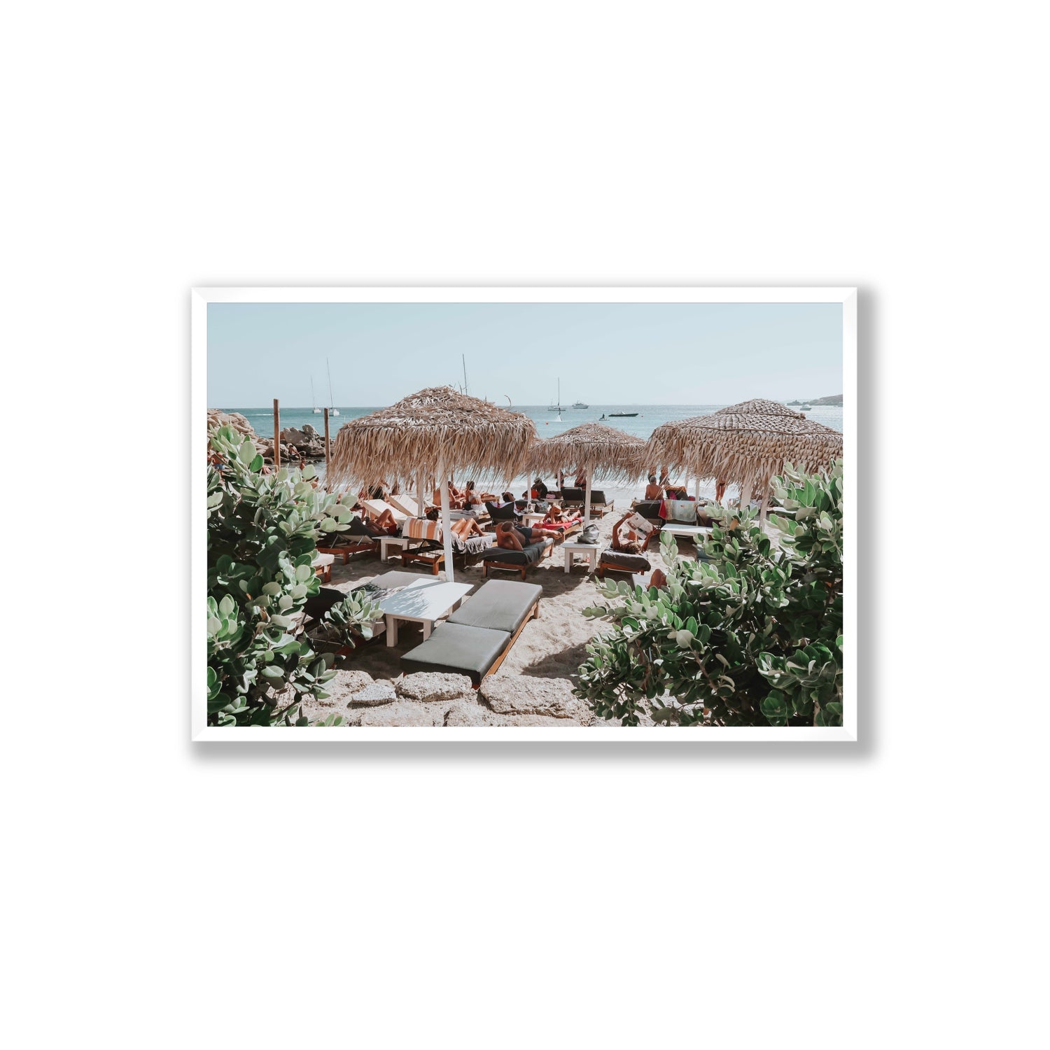 Greek Haven Mykonos Greek island coastal wall art Extra Large full-bleed fine art print in white frame