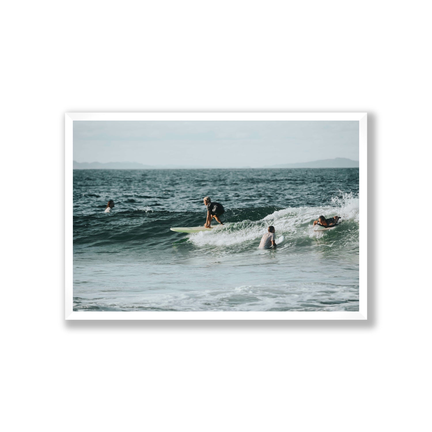The Boys of Summer Byron Bay Surf coastal wall art Giant full-bleed fine art print in white frame
