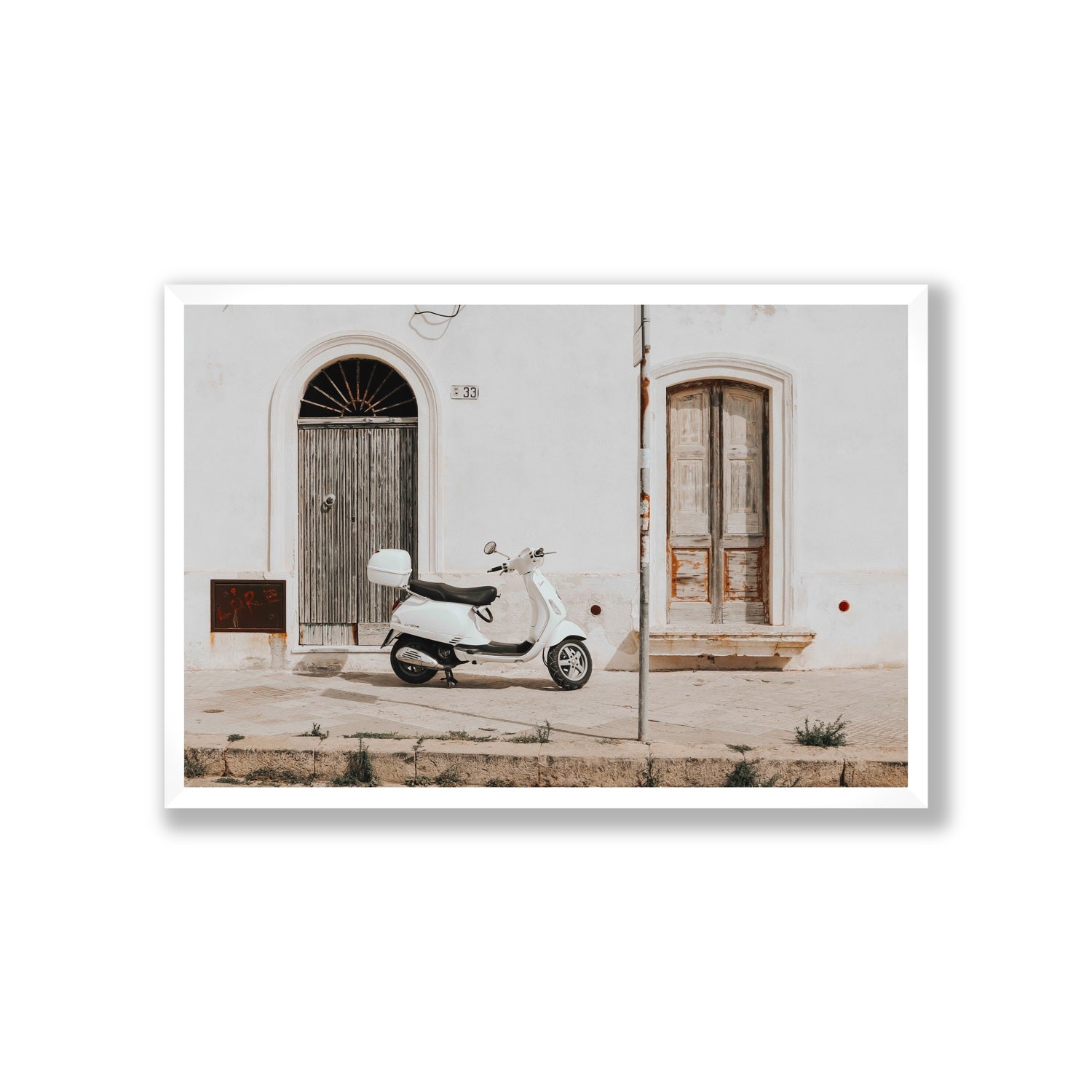 Vespa Nostalgia Puglia Italian wall art Giant full-bleed fine art print in white frame